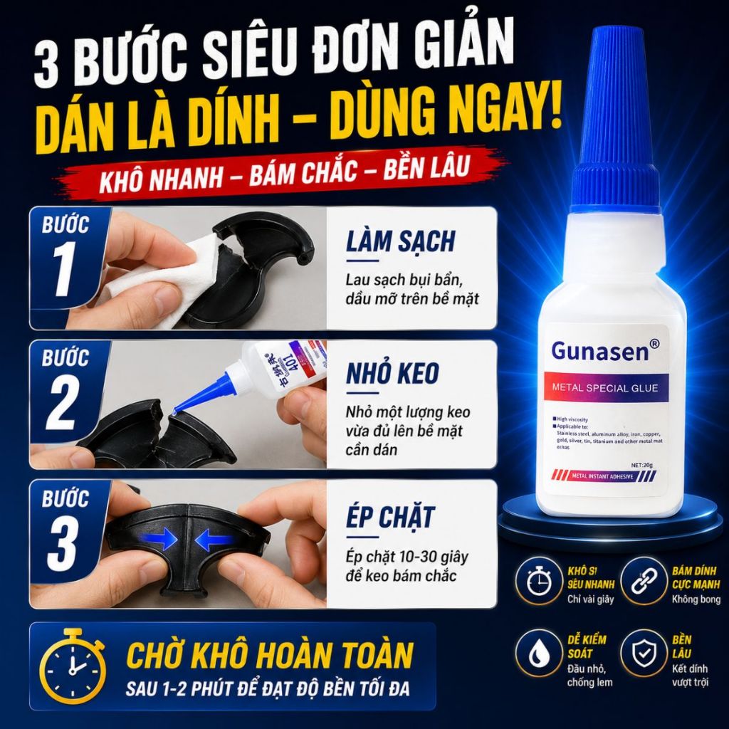 Keo dán đa năng Gunasen dán kim loại cao su nhựa hợp kim siêu dính siêu chắc 20g