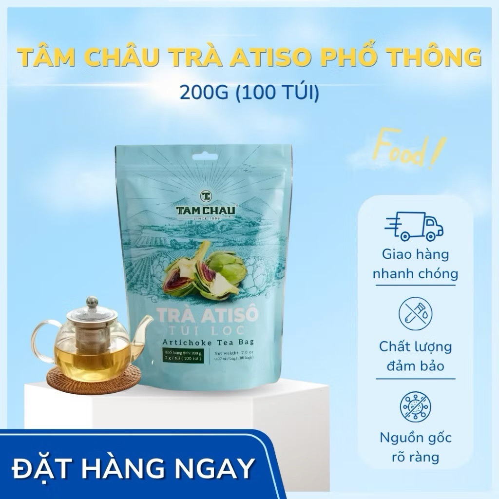Tâm ChâuTrà Atiso Phổ Thông 200g (100 Túi) – Thanh Nhiệt, Giải Độc, Dễ Dàng Pha Uống