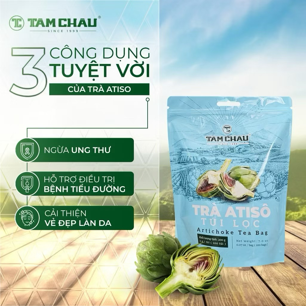 Tâm ChâuTrà Atiso Phổ Thông 200g (100 Túi) – Thanh Nhiệt, Giải Độc, Dễ Dàng Pha Uống