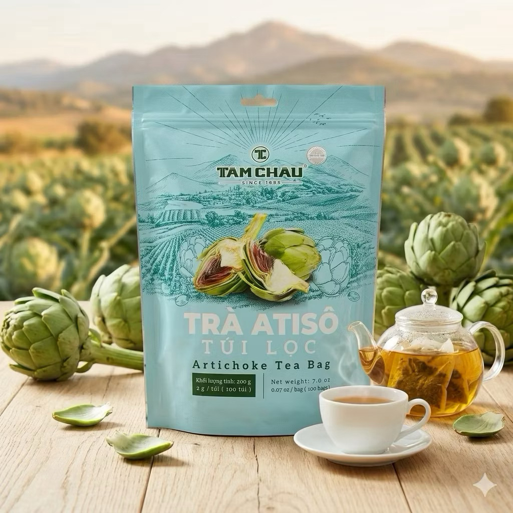 Tâm ChâuTrà Atiso Phổ Thông 200g (100 Túi) – Thanh Nhiệt, Giải Độc, Dễ Dàng Pha Uống