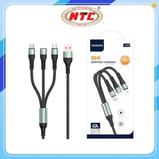 Cáp sạc 3IN1 SENDEM M37 USB-A to TypeC / LaiNing / MicroUSB, 6A, dài 1.2M (Xám)