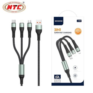 Cáp sạc 3IN1 SENDEM M37 USB-A to TypeC / LaiNing / MicroUSB, 6A, dài 1.2M (Xám) - Phụ Kiện Nhất Tín