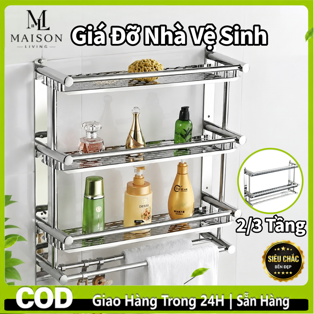 Kệ Treo Khăn Nhà Tắm Inox 304 Cao Cấp, Giá Để Khăn Tắm 2 Tầng 3 Tầng, Kệ Đựng Đồ Nhà Tắm Chống Gỉ