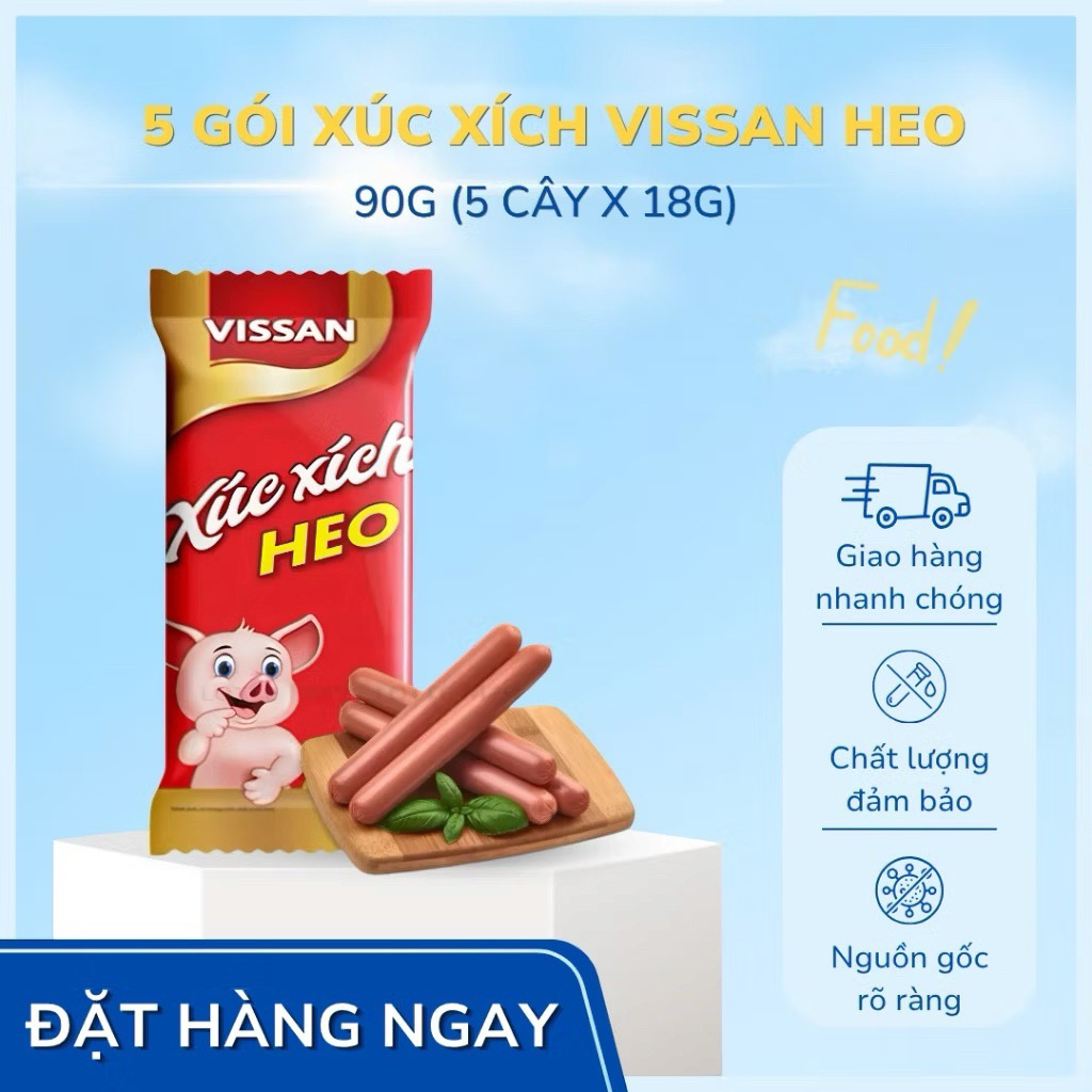 Vissan Combo 5 Gói Xúc Xích Heo 90g ( 5 cây x 18g ) Date Mới