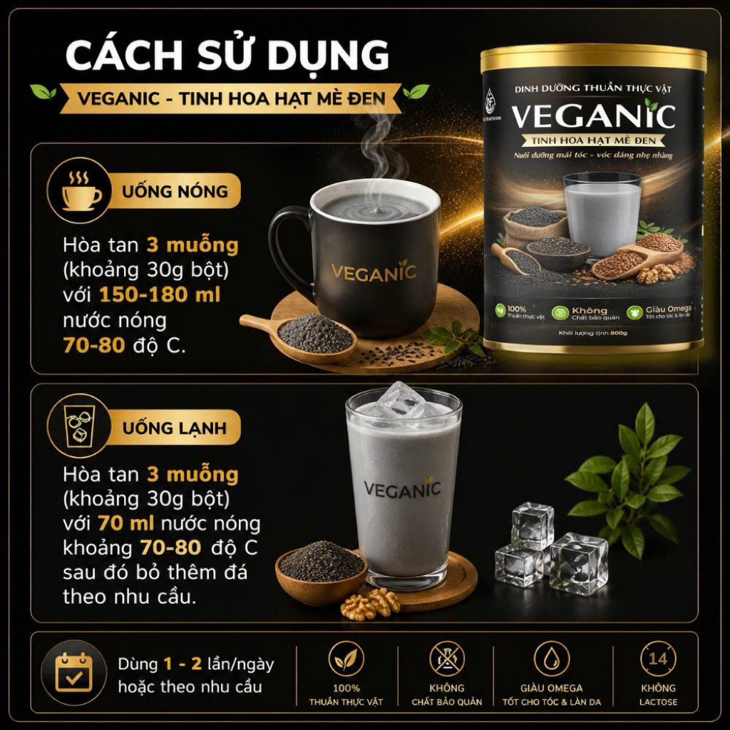 {chính hãng} Bột mè đen VEGANIC dinh dưỡng thuần thưc vật, nuôi dưỡng tóc chắc khỏe, vóc dáng cân đối 400g-800g