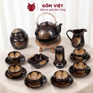Bộ ấm chén men hỏa biến dáng hạt quai đồng, dung tích 520ml cao cấp - Gốm sứ Bát Tràng - Gốm Việt