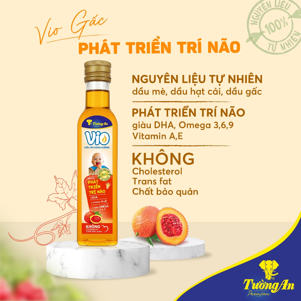 (NEW) (MUA 2 GIẢM 20%) Dầu ăn dặm dinh dưỡng cho bé VIO Tường An Gấc/Mè/Olive 250ML