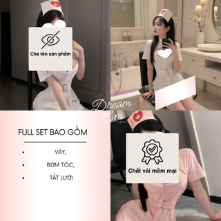 [Dream Em] Fullset Váy Ngủ Cosplay Nữ Y Tá Cut-out Ngực Kèm Phụ Kiện Đáng Yêu