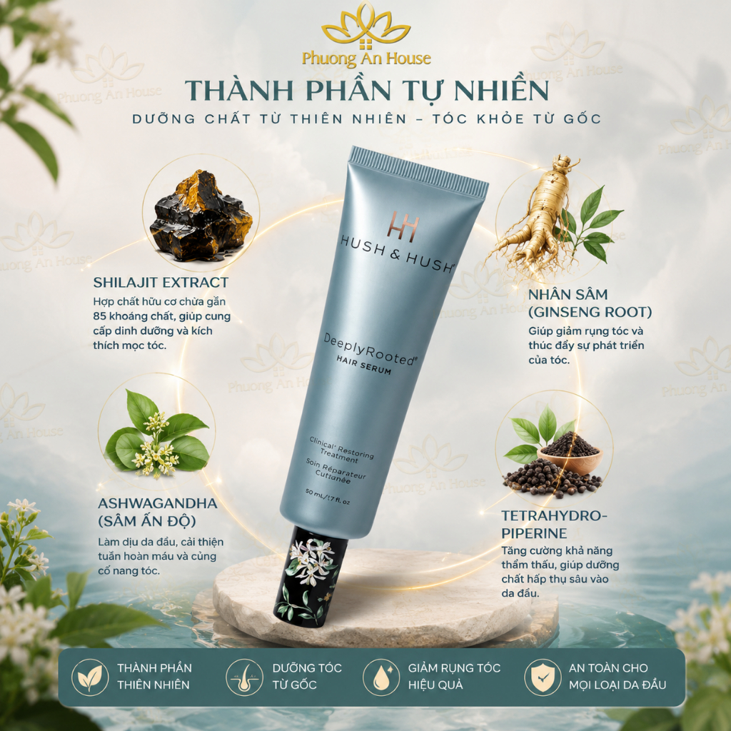 Tinh chất nuôi dưỡng tóc và kích thích mọc tóc HUSH&HUSH Deeply Rooted Hair Serum 60ml
