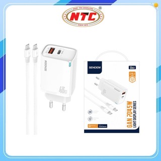 Bộ sạc 2 cổng SENDEM OG63 kèm cáp sạc TypeC to TypeC PD 45W và USB-A QC 3.0 18W, hỗ trợ PPS (Trắng)