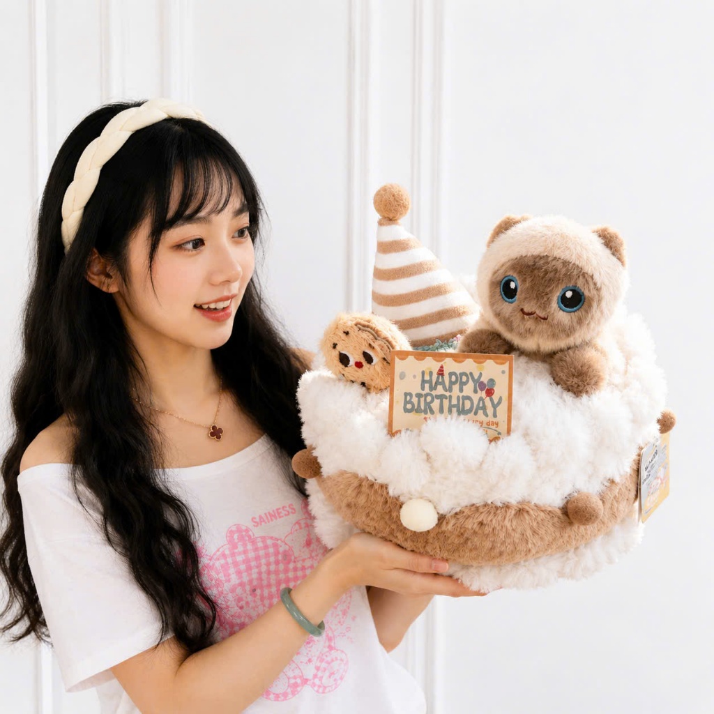 Gấu Bông Bánh Kem Sinh Nhật Đính Con Vật Siêu Dễ Thương Làm Quà Tặng Sinh Nhật Cho Bé,Bạn Trai/Gái Hay Đồ Decor