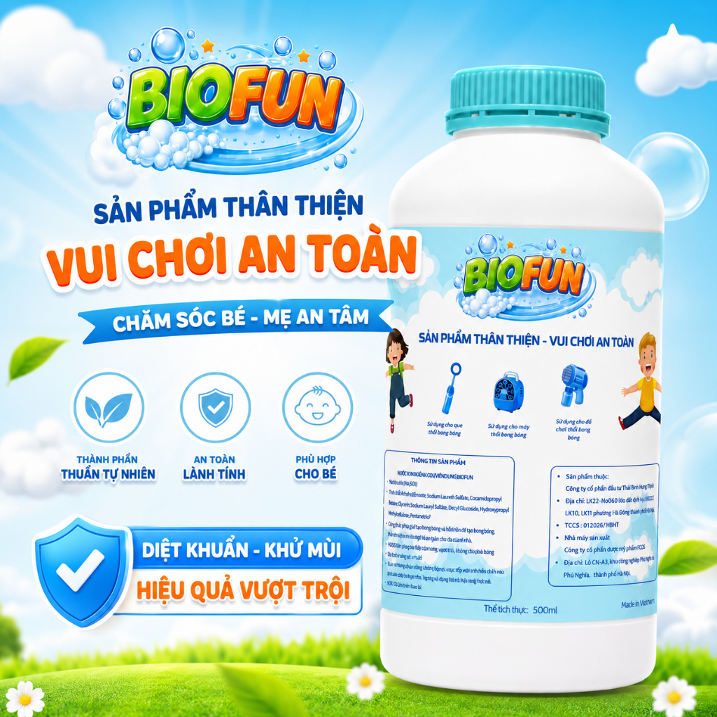 Nước tạo bong bóng Biofun 500ml an toàn cho bé siêu nhiều bong bóng dùng được cho que và máy thổi