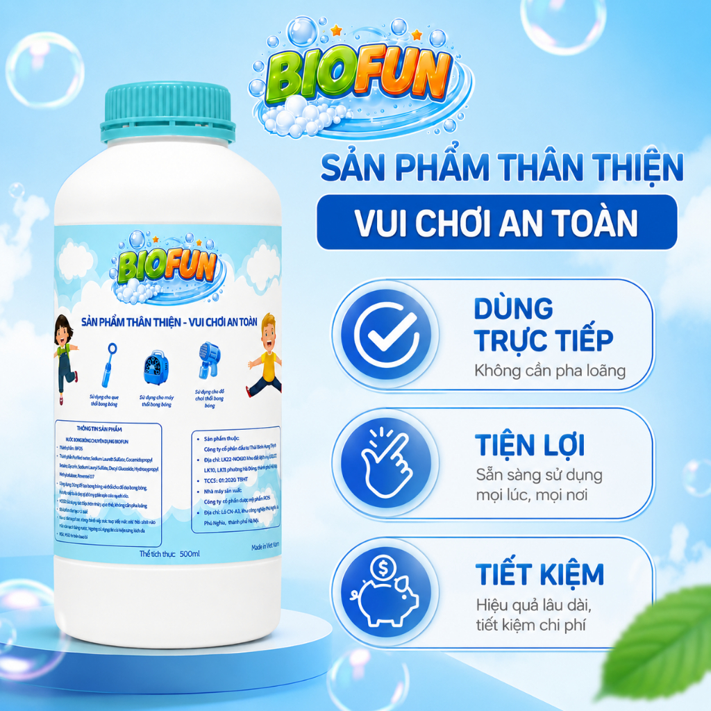 Nước tạo bong bóng Biofun 500ml an toàn cho bé siêu nhiều bong bóng dùng được cho que và máy thổi