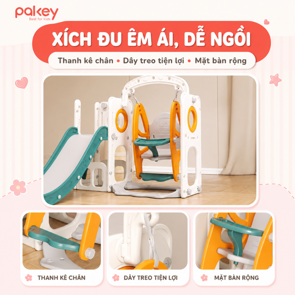 [NEW 2026] Set Cầu Trượt Xích Đu Liên Hoàn Cho Bé, Set Vận Động 3IN1 Cỡ Lớn Tải Trọng Lên Đến 80kg