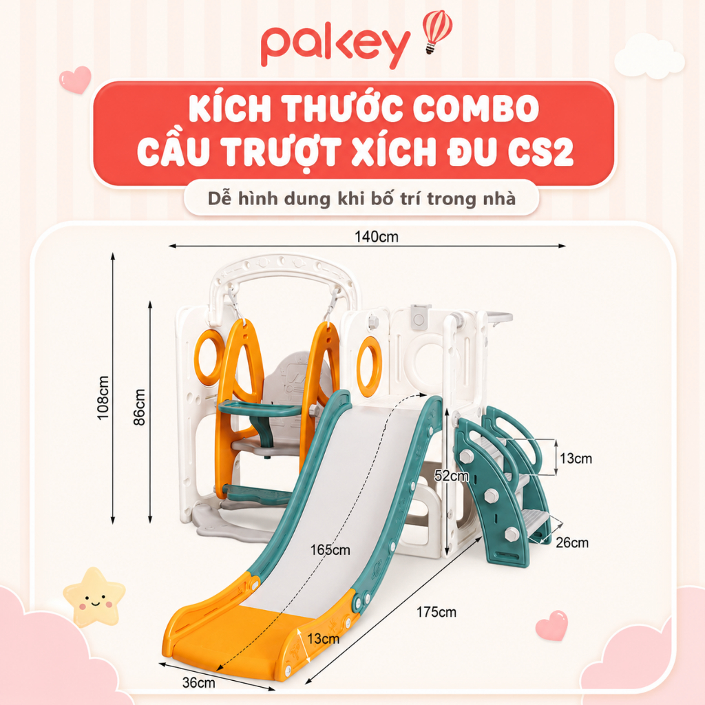 [NEW 2026] Set Cầu Trượt Xích Đu Liên Hoàn Cho Bé, Set Vận Động 3IN1 Cỡ Lớn Tải Trọng Lên Đến 80kg