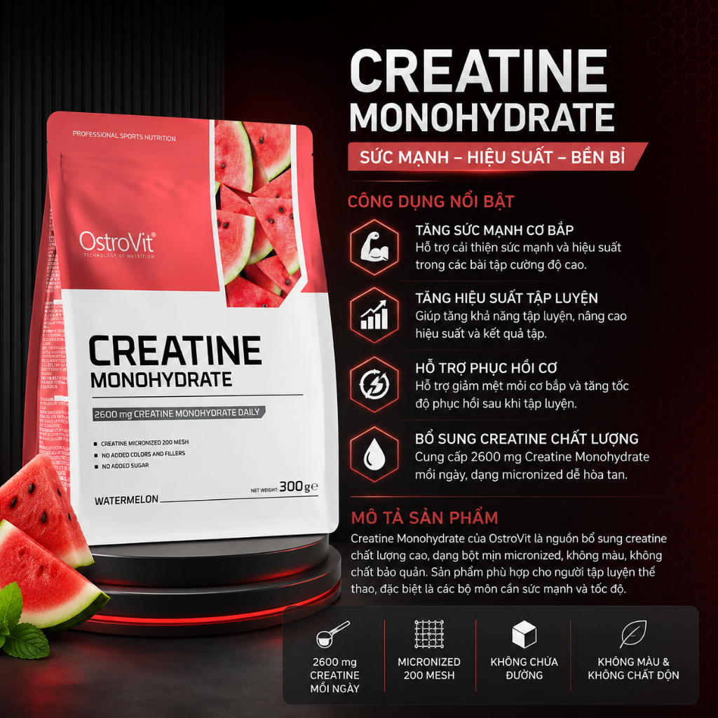 Creatine Monohydrate OstroVit (300grams/500grams) - Thực Phẩm Bổ Sung Cho Người Tập Luyện