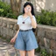 Quần Đùi Jean Bigsize Nữ Dáng Quần Short Ống Rộng Màu Khói Cạp Chun Co Giãn Chất Denim Mềm Q555