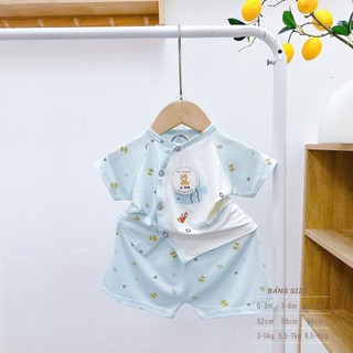 Bộ cộc tay sơ sinh khuy cài chéo cho bé chất peptit mềm mát thấm hút mồ hôi an toàn cho bé - SS12
