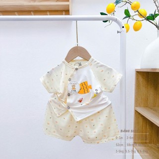 Bộ cộc tay sơ sinh khuy cài chéo cho bé chất peptit mềm mát thấm hút mồ hôi an toàn cho bé - SS12