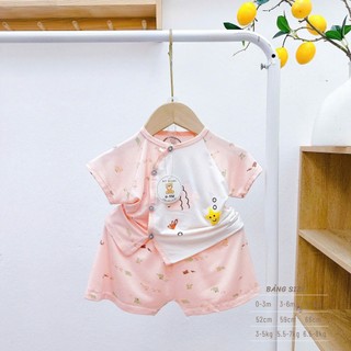 Bộ cộc tay sơ sinh khuy cài chéo cho bé chất peptit mềm mát thấm hút mồ hôi an toàn cho bé - SS12