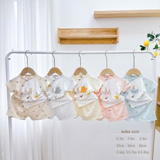 Bộ cộc tay sơ sinh khuy cài chéo cho bé chất peptit mềm mát thấm hút mồ hôi an toàn cho bé - SS12