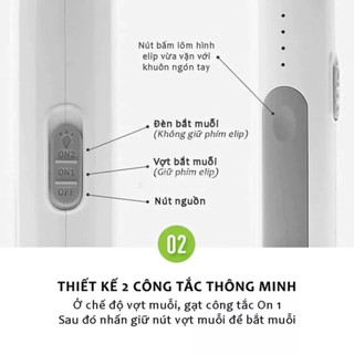 Vợt Muỗi Điện 2in1 Siêu Hiệu Quả – Vợt Diệt Muỗi Lưới 3 Lớp, Sạc Điện Tiện Lợi, Muỗi Chết Nhanh