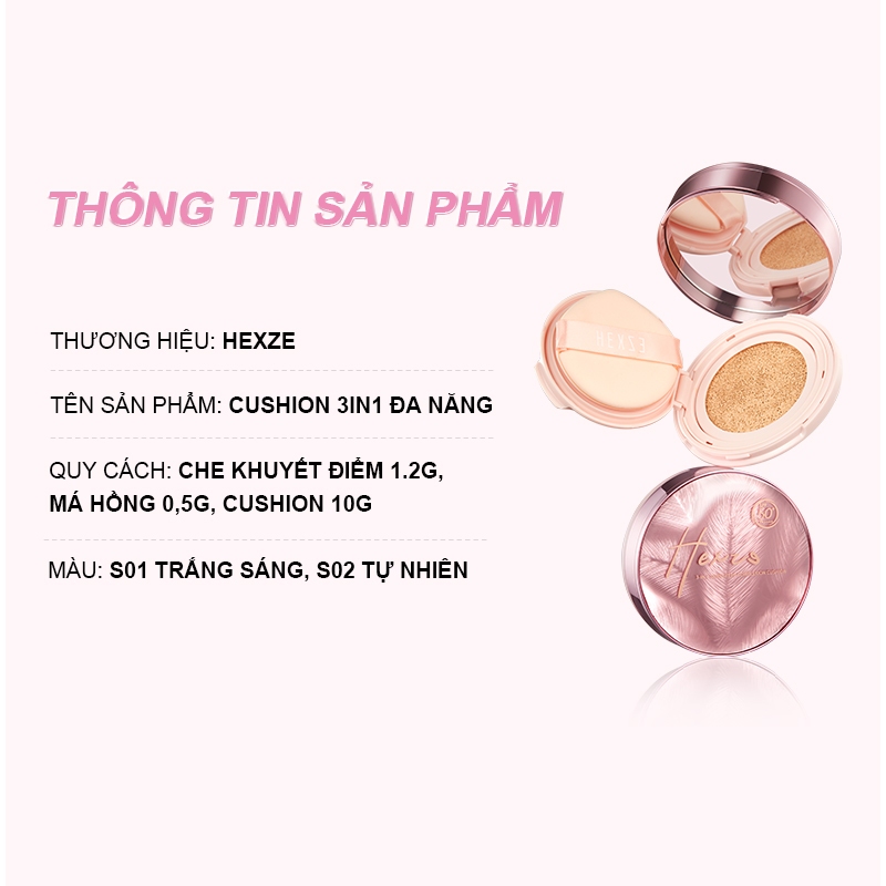 [LIVESTREAM] Phấn nước HEXZE 3IN1 SPF50+ PA++++, Cushion Chống Nắng Kèm Che Khuyết Điểm & Má Hồng