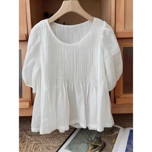 𝗦𝗶𝘁𝗵𝗮 𝗟𝗶𝗻𝗲𝗻- Áo Linen tơ xếp li cổ tròn