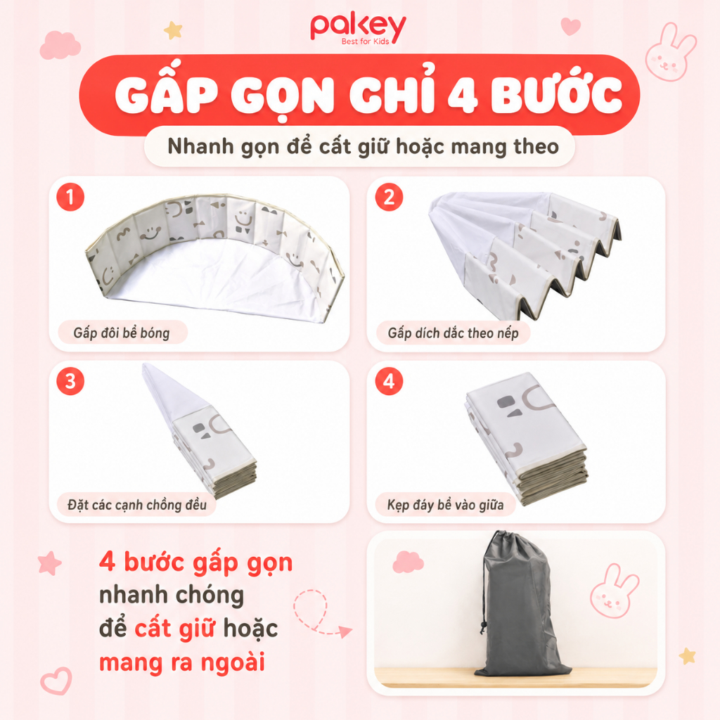[Có Hỏa Tốc] Bể Bóng Cho Bé Phong Cách Hàn Quốc Nhã Nhặn, Bể Vải Gấp Gọn Tiện Lợi Màu Sắc Pastel Cho Bé Trai & Bé Gái