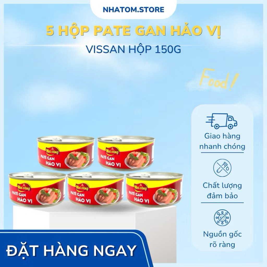 Vissan Combo 5 hộp Pate Gan Hảo Vị Mai Vàng 150g Chính Hãng, Date 2029