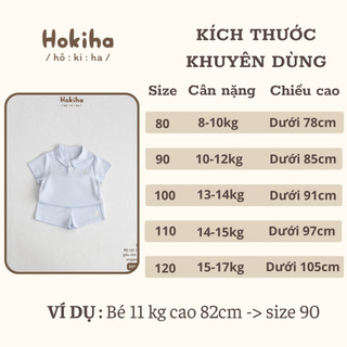 Bộ Polo Cộc Tay Trơn Thêu Gấu Cho Bé Trai, Bé Gái Hokiha Vải Cotton Organic Mềm Mại, Thoáng Mát Size 8-17kg B107