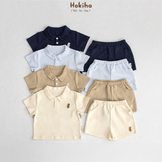 Bộ Polo Cộc Tay Thêu Gấu Cho Bé Hokiha Vải Cotton Organic Mềm Mại, Thoáng Mát Size 8-17kg B107