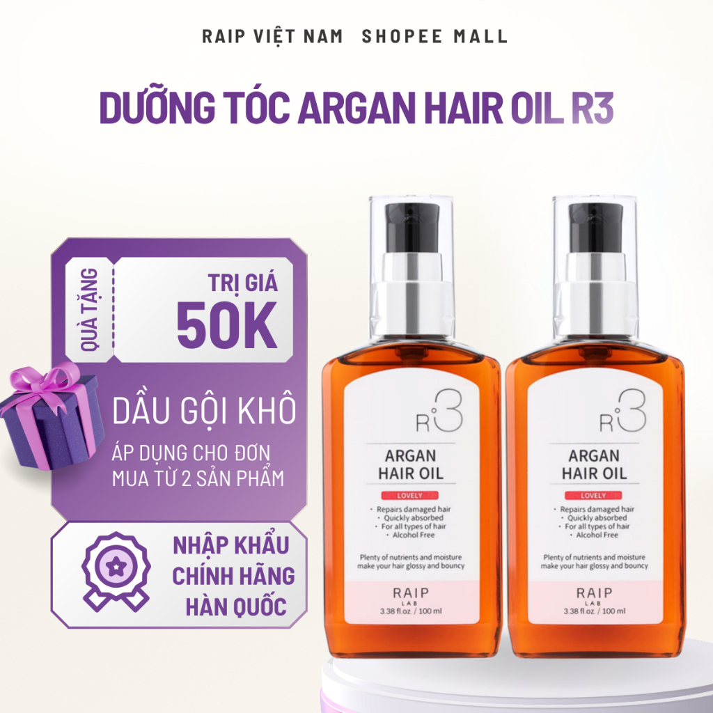 Tinh dầu dưỡng tóc RAIPLAB R3 Argan Hàn Quốc hương Lovely ngọt ngào nữ tính cho mái tóc mềm óng mượt 100ml