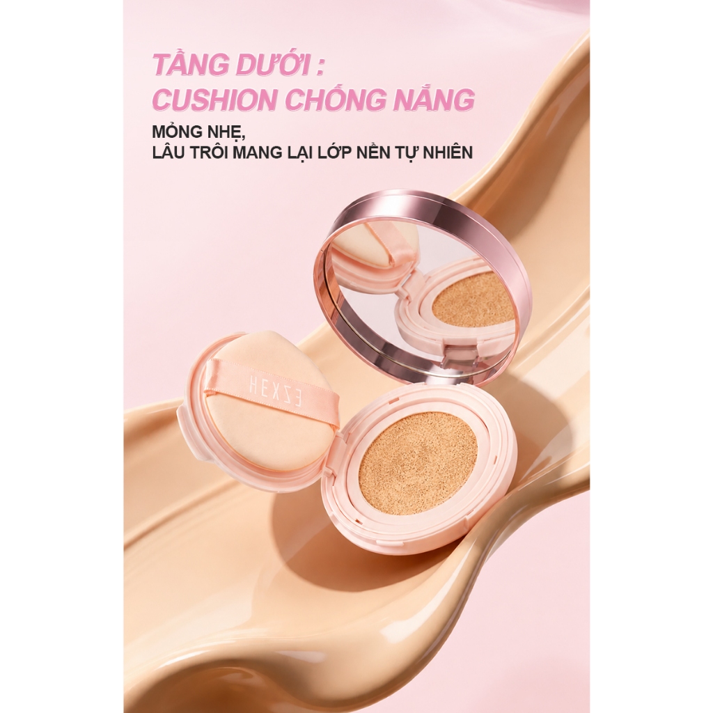 Cushion HEXZE 3in1 tích hợp chống nắng SPF50+, PA++++ Che Khuyết Điểm, Má Hồng Cushion Chống Nắng,trang điểm tự nhiên