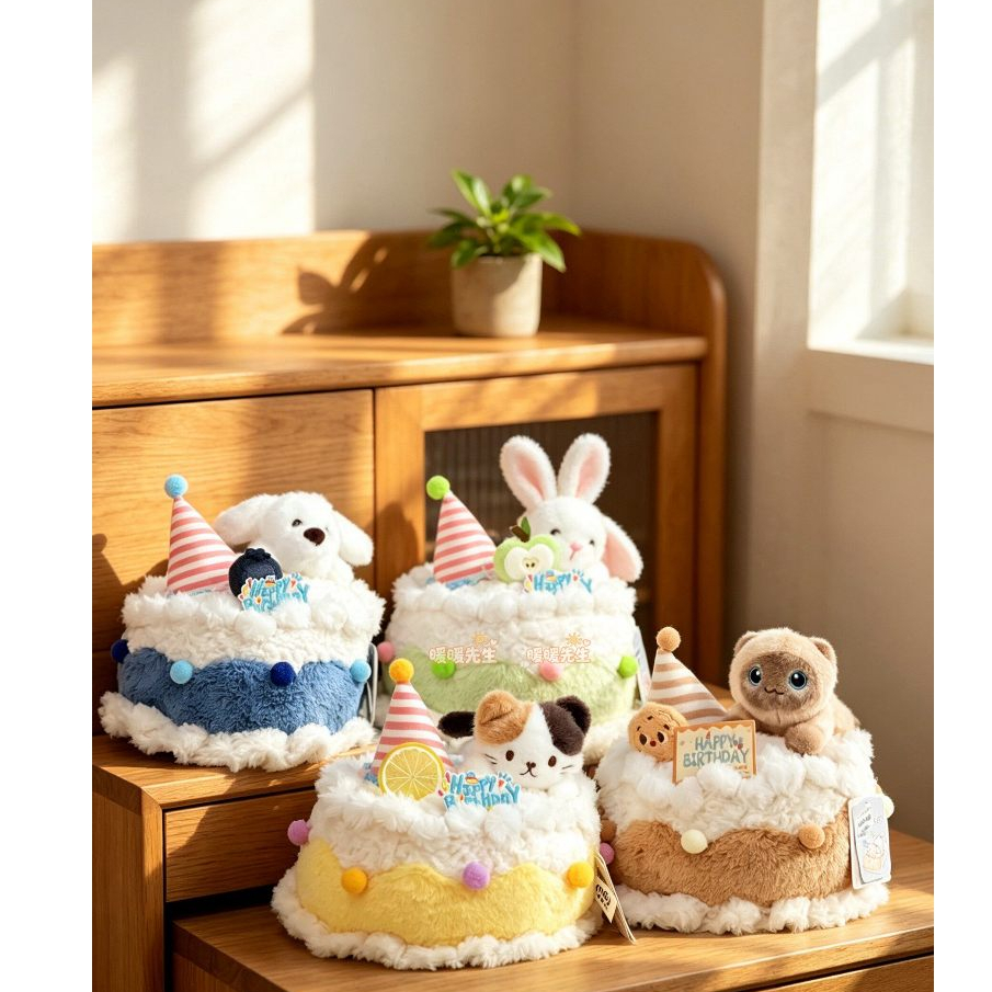 Gấu Bông Bánh Sinh Nhật Đính Con Vật Đáng Yêu Quà Tặng Sinh Nhật/Decor Cho Bé Bạn Gái.Trai