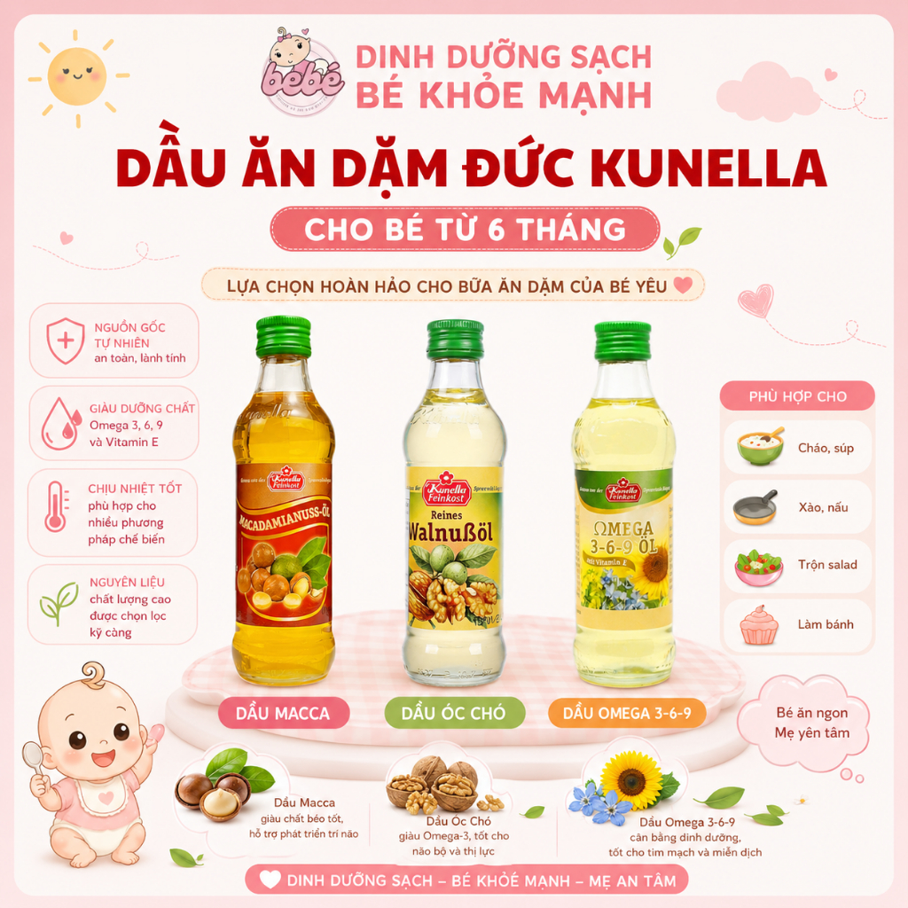 Dầu ăn dặm óc chó, macca, omega 3-6-9 dầu thực vật hữu cơ cho bé ăn dặm nội địa Đức 100ml