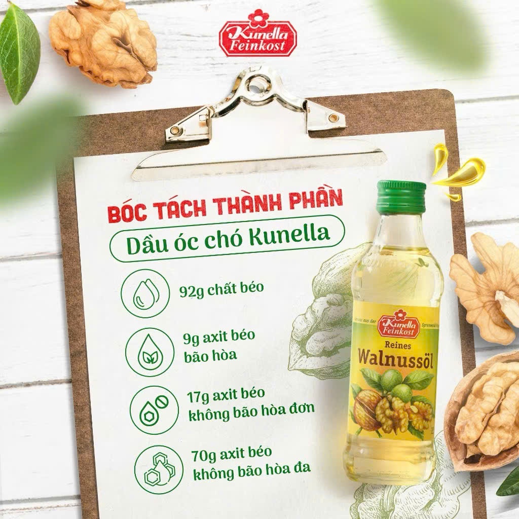 Dầu ăn dặm óc chó, macca, omega 3-6-9 dầu thực vật hữu cơ cho bé ăn dặm nội địa Đức 100ml