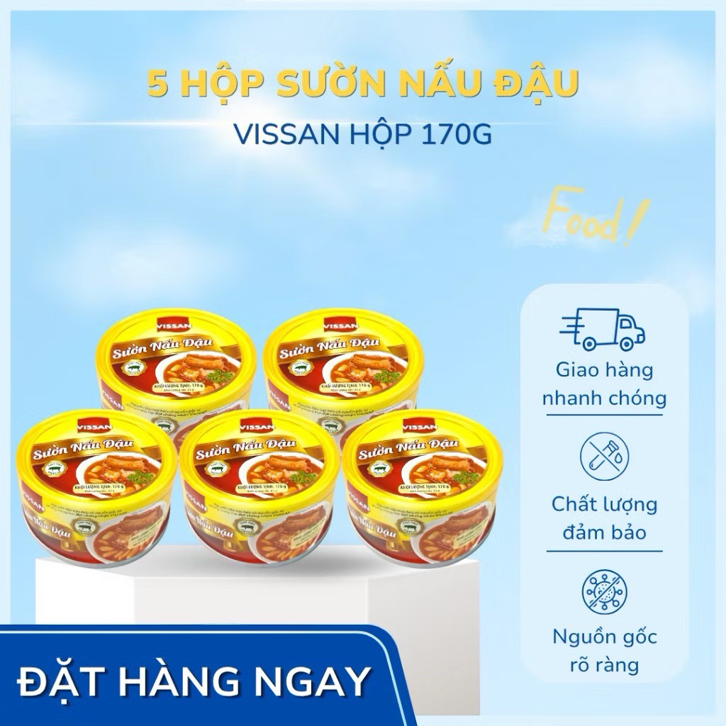 Vissan Combo 5 hộp Sườn Nấu Đậu 170g Chính Hãng Date 2029