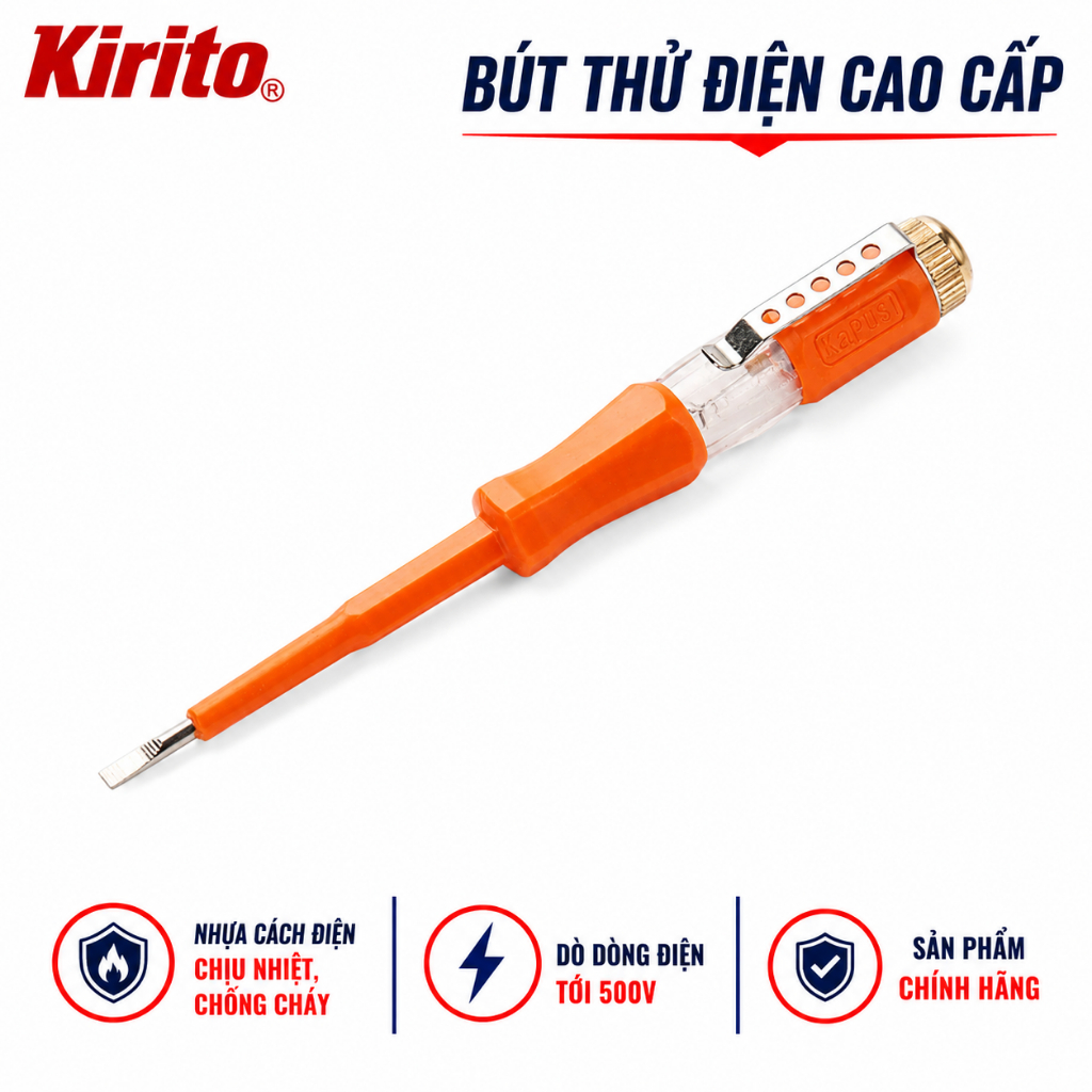 Bút Thử Điện Thân Cam Kapusi Cao Cấp 500V Chính Hãng – Dò Điện Chính Xác, Nhựa Cách Điện An Toàn, Chống Cháy