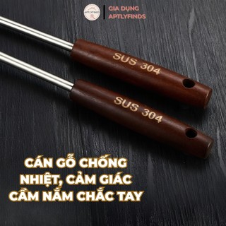 Vá, Xẻng Xào Inox 304 Cán Gỗ APTLYFINDS Muôi, Sạn Xào Thức Ăn Cao Cấp
