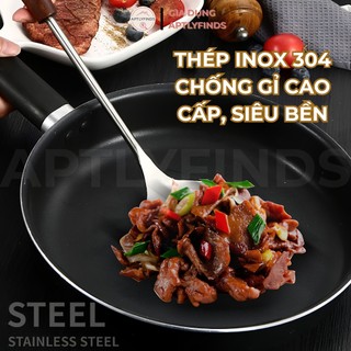 Vá, Xẻng Xào Inox 304 Cán Gỗ APTLYFINDS Muôi, Sạn Xào Thức Ăn Cao Cấp