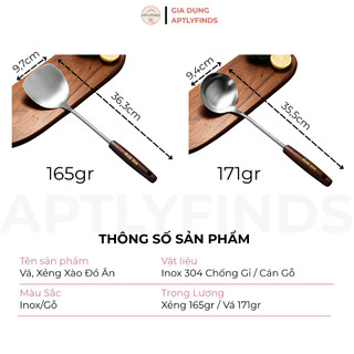 Vá, Xẻng Xào Inox 304 Cán Gỗ APTLYFINDS Muôi, Sạn Xào Thức Ăn Cao Cấp
