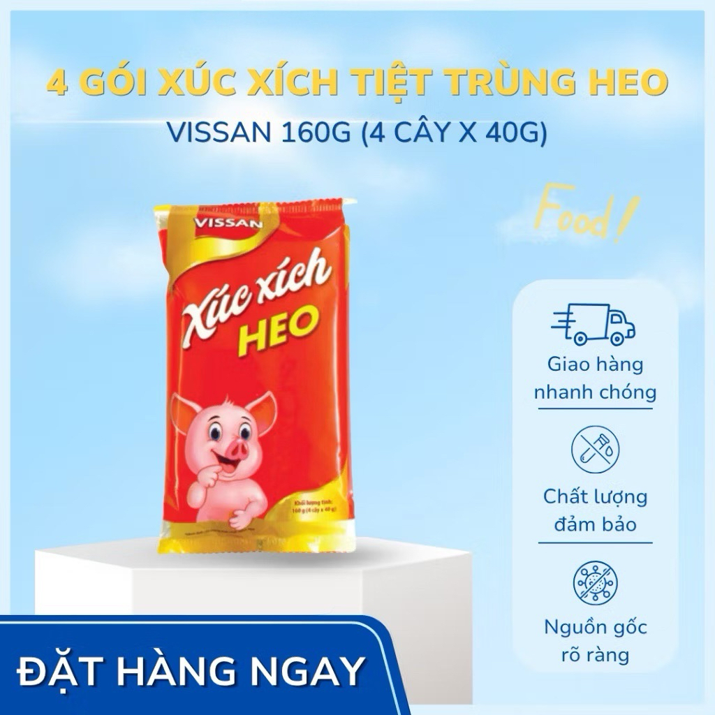 Vissan Combo 5 Gói Xúc Xích Tiệt Trùng Heo 160g ( 4 cây x 40g ) date mới