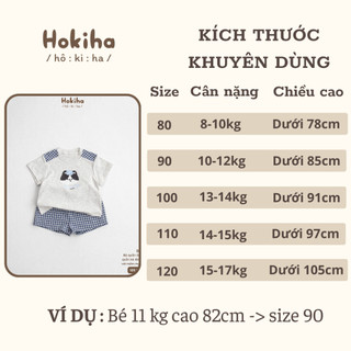 Bộ Cộc Tay Phối Quần Kẻ Caro In Hình Dễ Thương Cho Bé Hokiha Vải Cotton Mềm Mại, Thoáng Mát Size 8-17kg B112