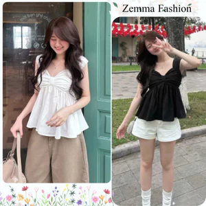 Áo hai dây nữ dáng babydoll rúm ngực áo kiểu peplum suông rộng che bụng mỡ đi biển HCOM27432