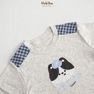 Bộ Cộc Tay Phối Quần Kẻ Caro In Hình Dễ Thương Cho Bé Hokiha Vải Cotton Mềm Mại, Thoáng Mát Size 8-17kg B112