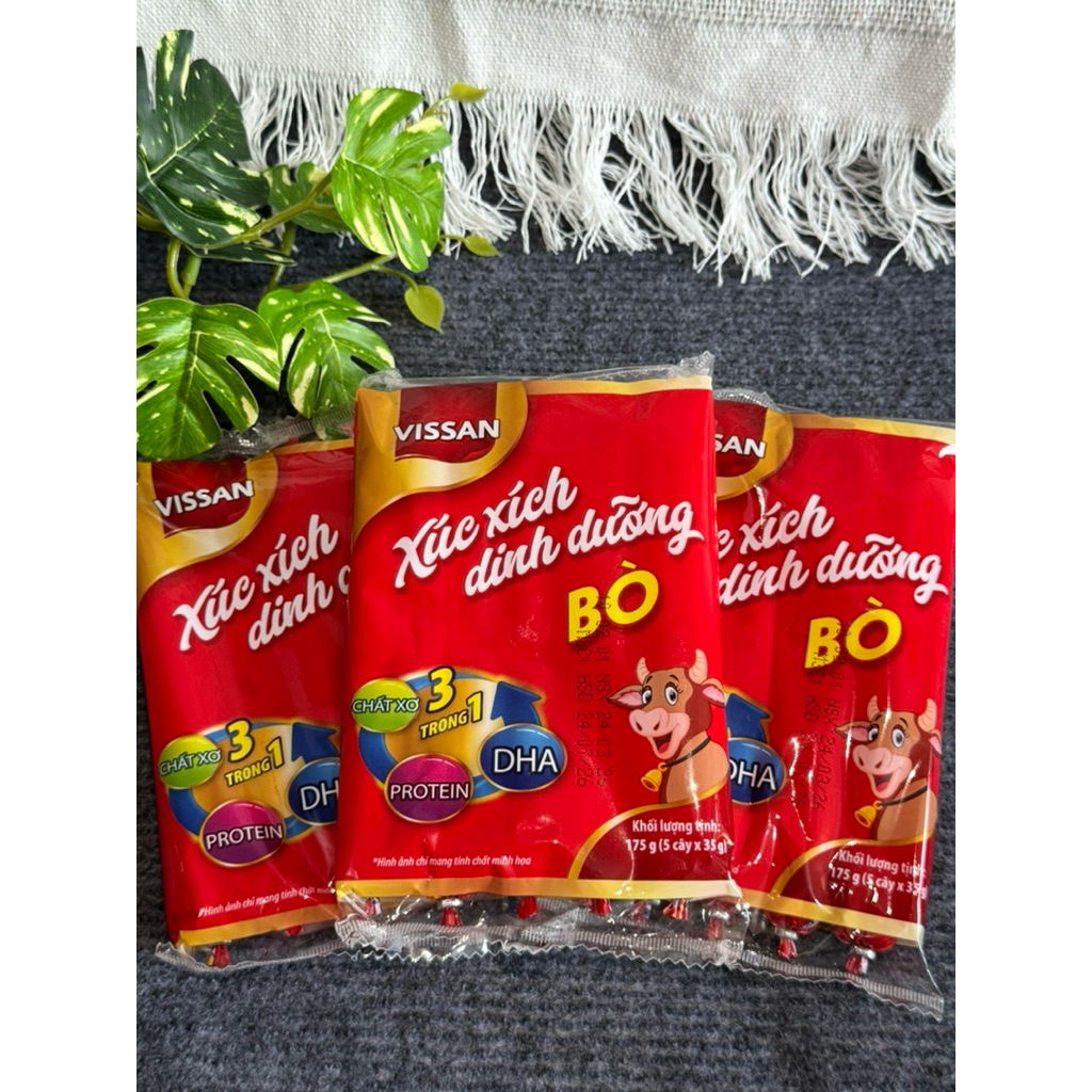 Vissan Combo 5 Gói Xúc Xích Dinh Dưỡng Bò 175g (5 cây x 35g) Date Mới
