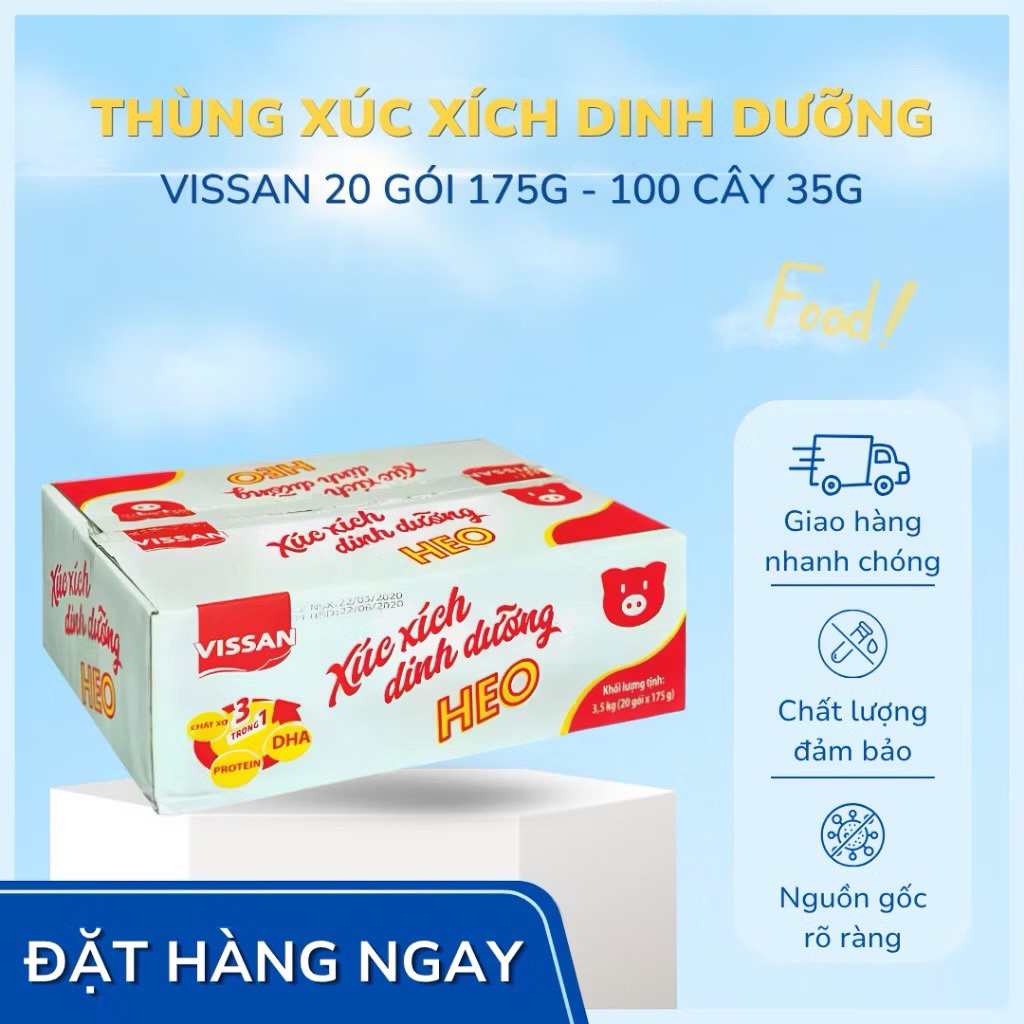 Thùng Xúc Xích Dinh Dưỡng Heo Vissan 20 Gói x 175g (100 Cây 35g) Chính Hãng Date Mới