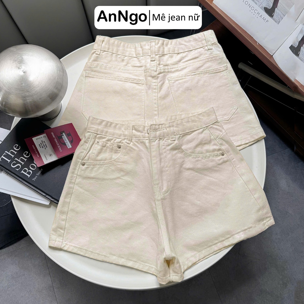 (Có big size) Quần short jean nữ lưng cao ống rộng, quần đùi bò không co giãn Anngo - AT364