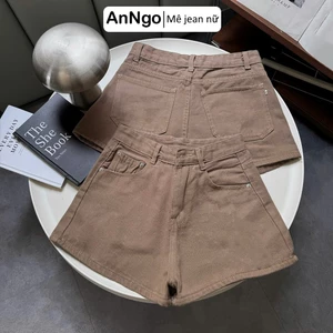 Quần short jean nữ lưng cao ống rộng, quần đùi bò không co giãn Anngo - AT364